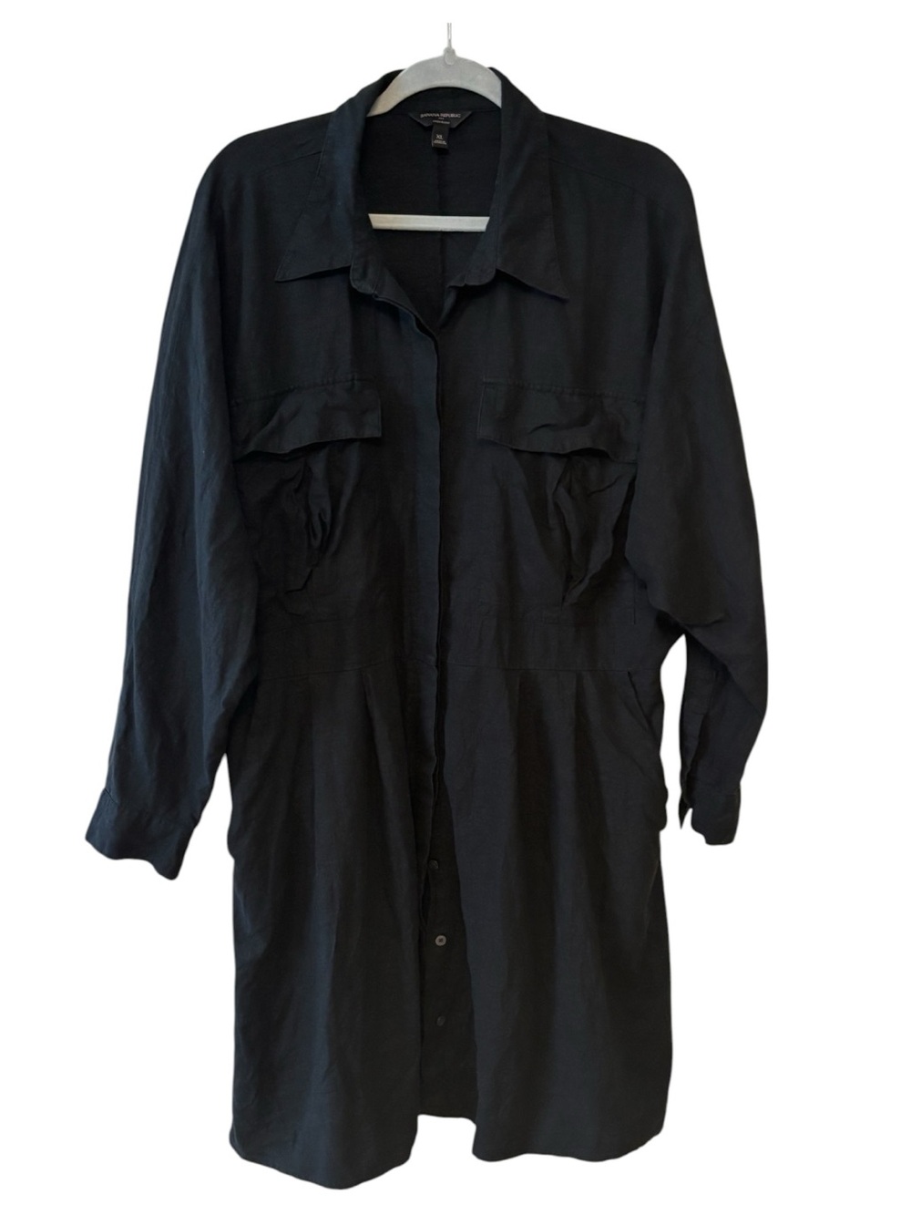 Banana Republic Black Linen Blend Midi Length Shirtdress Size XL